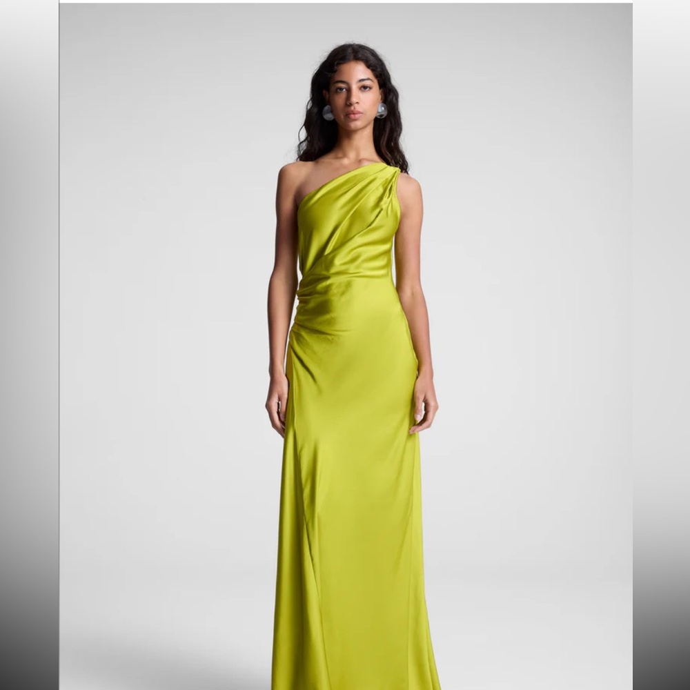 A.L.C. One-Shoulder Satin Gown- Size 0, Chartreuse Green